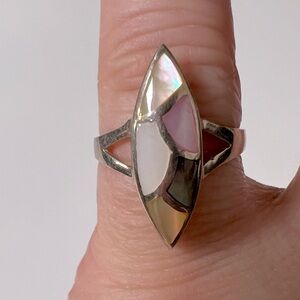Mother of Pearl Inlay Sterling Silver 925 Ring, Size 6